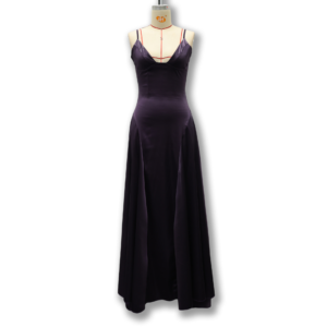 Elara purple lace-up satin maxi dress front view