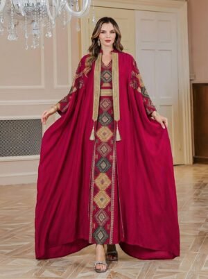 ABY-SMT093 | Embroidered Panel Batwing Abaya