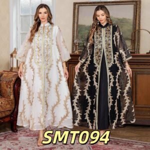 ABY-SMT094 | Embroidered Open Abaya Maxi Dress