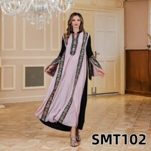 ABY-SMT102 | Contrast Trim Kaftan Maxi Dress