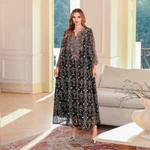 ABY-SMT135 | Embroidered Modest Abaya Maxi Dress