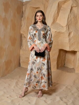 ABY-SMT149 | Abstract Print Kaftan Maxi Dress