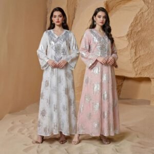 ABY-SMT182 | Metallic Print Kaftan Maxi Dress