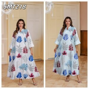 ABY-SMT218 | Leaf Print Kaftan Maxi Dress
