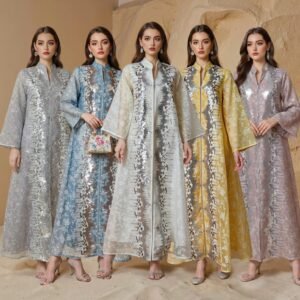 ABY-SMT240 | Metallic Embroidered Abaya Maxi Dress