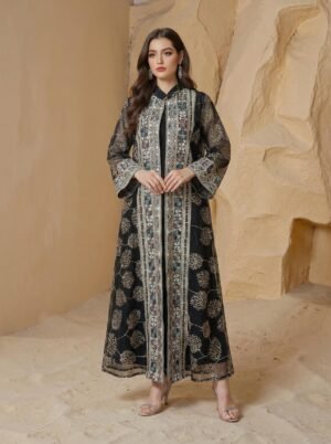 ABY-SMT246 | Floral Print Open Abaya Maxi Dress