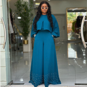 CNR HK72258 | Peplum Top and Trousers Set