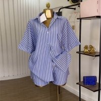 CNR HK72333 | Striped Oversized Shirt Dress