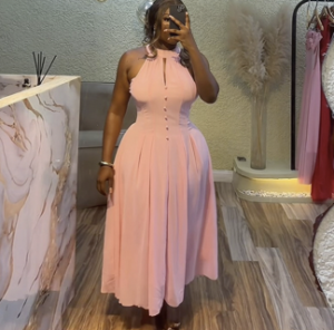 CNR HK72524 | Pleated Halter Midi Dress