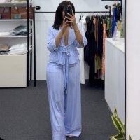CNR HK72925 | Striped Shirt and Wide-Leg Pants Set