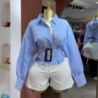 CNR HK72982 | Belted Button-Up Shirt and Shorts Set