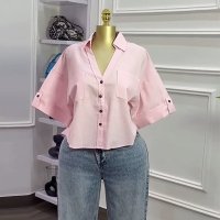 CNR HK73077 | Cropped Button-Up Shirt