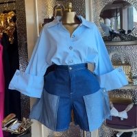 CNR HK73151 | Button-Up Shirt and Denim Shorts Set