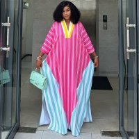 CNR HK73557 | Color-Block Striped Maxi Dress