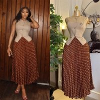 CNR HK73852 | Strapless Peplum Top and Polka Dot Midi Skirt Set