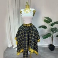 CNR HK75267 | Plaid High-Low Midi Skirt