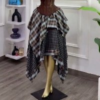 CNR HK75279 | Plaid Asymmetric Midi Dress