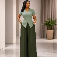 CNR HK75491 | Peplum Top and Wide-Leg Pants Set