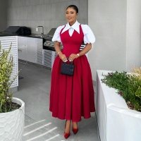 CNR HK7782 | Colorblock Collared Midi Dress