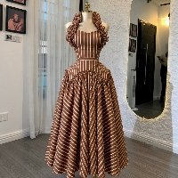 CNR SU91472 | Puff-Sleeve Printed Midi Dress