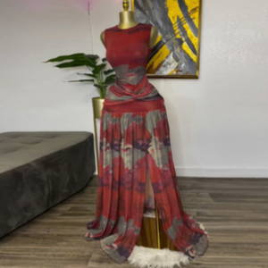 CNR SU9169 | Printed Top and Maxi Skirt Set