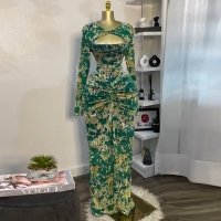 CNR SU9209 | Printed Long-Sleeve Maxi Dress