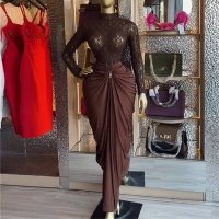 CNR SU9513 | Ruched Long-Sleeve Maxi Dress