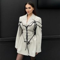 CNR TR1043 | Contrast-Trim Blazer Dress