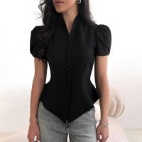 CNR TR1554 | Puff-Sleeve Fitted Blouse