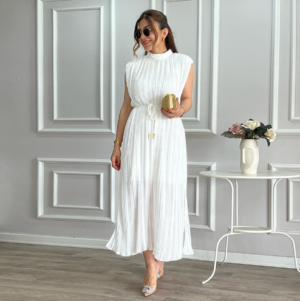 CNR TR266 | Pleated Sleeveless Midi Dress