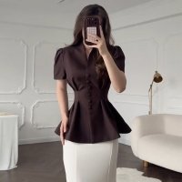 CNR TR2719 | Short-Sleeve Peplum Blouse