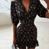 CNR TR2888 | Floral Puff-Sleeve Mini Dress