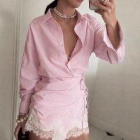 CNR TR2911 | Wrap Blouse and Lace Shorts Set
