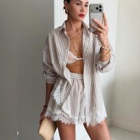 CNR TR3173 | Striped Shirt and Shorts Set