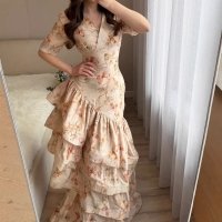 CNR TR3234 | Floral Ruffle Maxi Dress