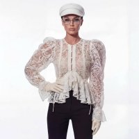 CNR TR3403 | Lace Puff-Sleeve Blouse