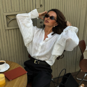 CNR TR606 | Puff-Sleeve Textured Blouse