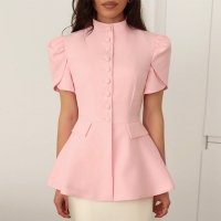 CNR TR988 | Puff-Sleeve Peplum Blouse
