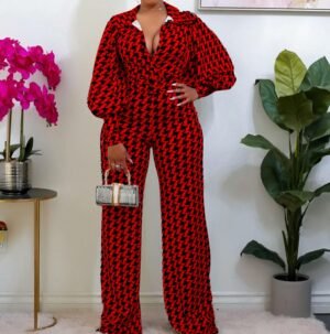 CZ1-C8442 | Polka Dot Shirt and Wide-Leg Trousers Set