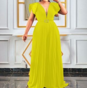CZ1-C8452 | Pleated V-Neck Maxi Dress