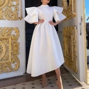 CZ1-C8474 | Ruffle-Sleeve A-Line Midi Dress