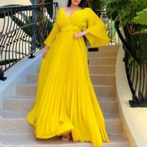 CZ1-C8478 | Cutout-Sleeve Pleated Maxi Dress