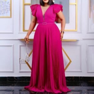 CZ1-C8491 | Belted Pleated Maxi Dress