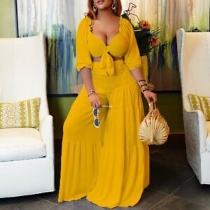 CZ1-C8493 | Ruffle Crop Top and Maxi Skirt Set