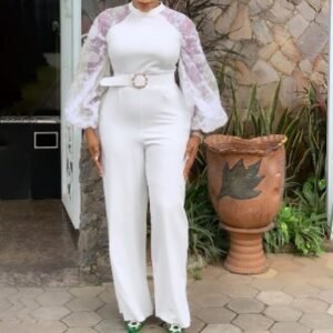 CZ1-C8505 | Sheer-Sleeve Belted Jumpsuit