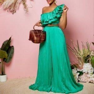 CZ1-C8518 | One-Shoulder Pleated Maxi Dress