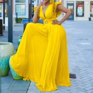 CZ1-C8520 | Ruffle-Shoulder Maxi Dress