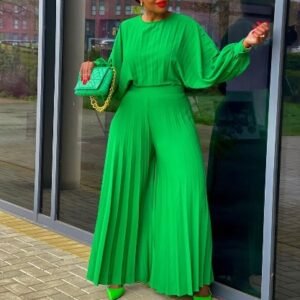 CZ1-C8531 | Bell-Sleeve Pleated Maxi Dress