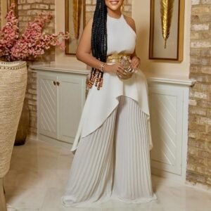 CZ1-C8534P | Asymmetric Top and Pleated Wide-Leg Trousers Set