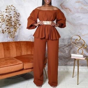 CZ1-C8535 | Off-Shoulder Belted Wide-Leg Jumpsuit
